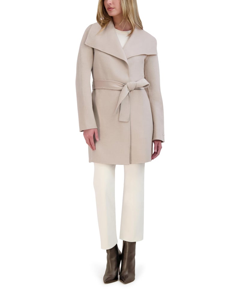 Tahari Women's Double-Faced Luxury Soft Wool Blend Peacoat- Wrap Wool Coat with Removable Belt, Soft Almond, X-Small - Image 4